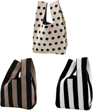 3Pcs Chic Striped Spot Knitted Handbag Multi-functional Casual Handbag Wristlet Bag Trendy Colorblock Crochet Bag Retro Crochet Bag for Women