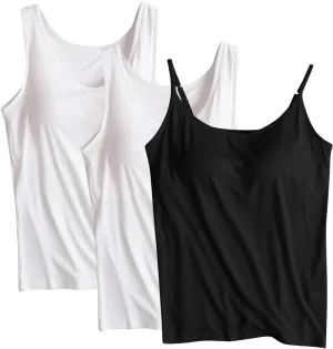 3PCS T-Shirt with Built-in Bra Women Workout Yoga Tank Tops Sleeveless Padded Bra Soft Comfy Camisole Athletic Shirts