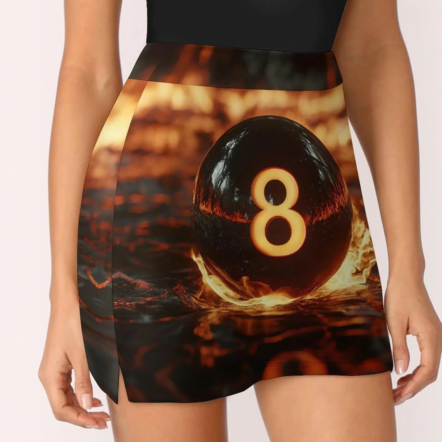 8 Ball Burning on Flames Women's Mini Tennis Skirt with Shorts Underneath Athletic Workout Cute Skorts