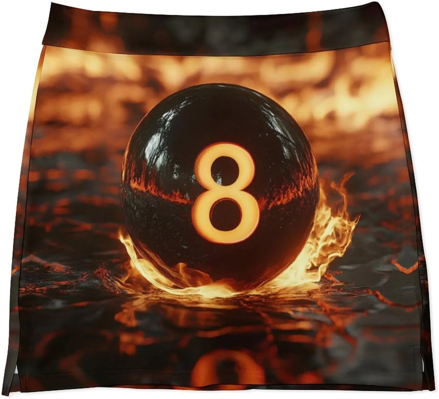 8 Ball Burning on Flames Women's Mini Tennis Skirt with Shorts Underneath Athletic Workout Cute Skorts