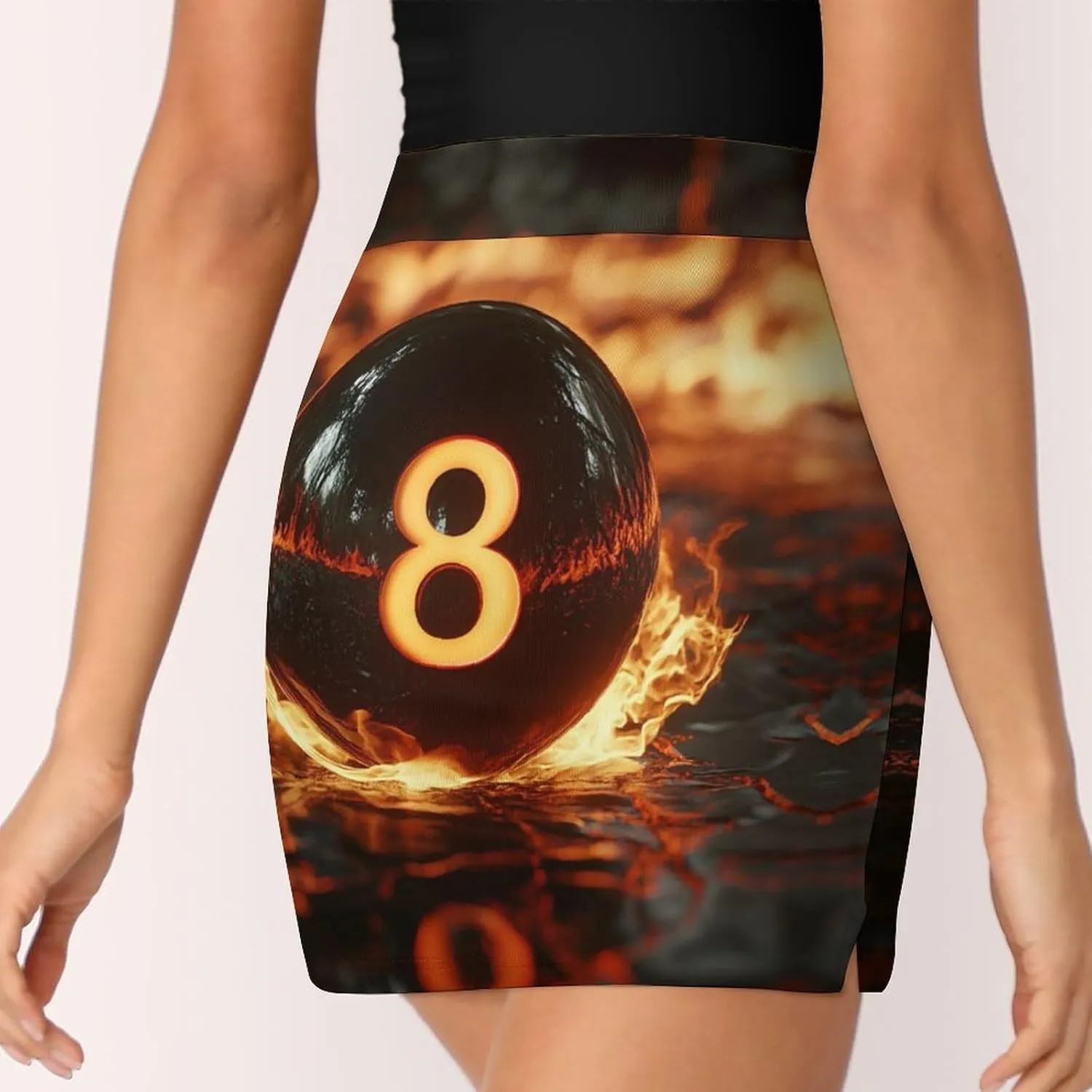 8 Ball Burning on Flames Women's Mini Tennis Skirt with Shorts Underneath Athletic Workout Cute Skorts
