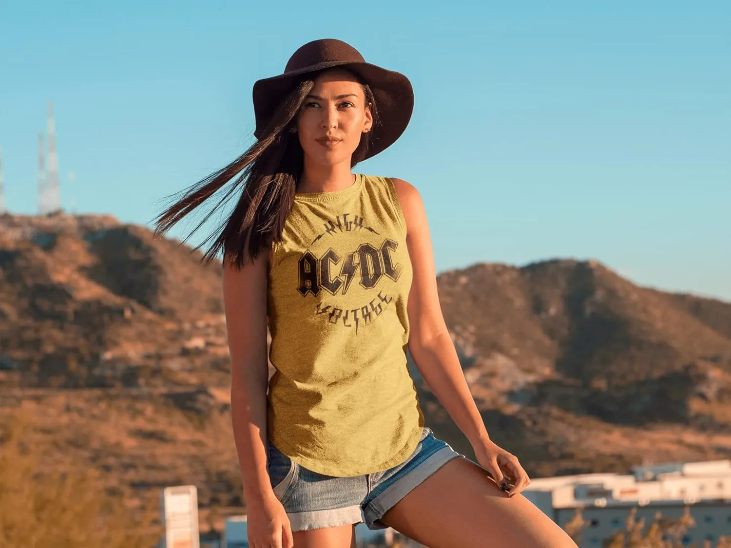 ACDC Rock Band High Voltage Album Ladies Muscle Tank Top