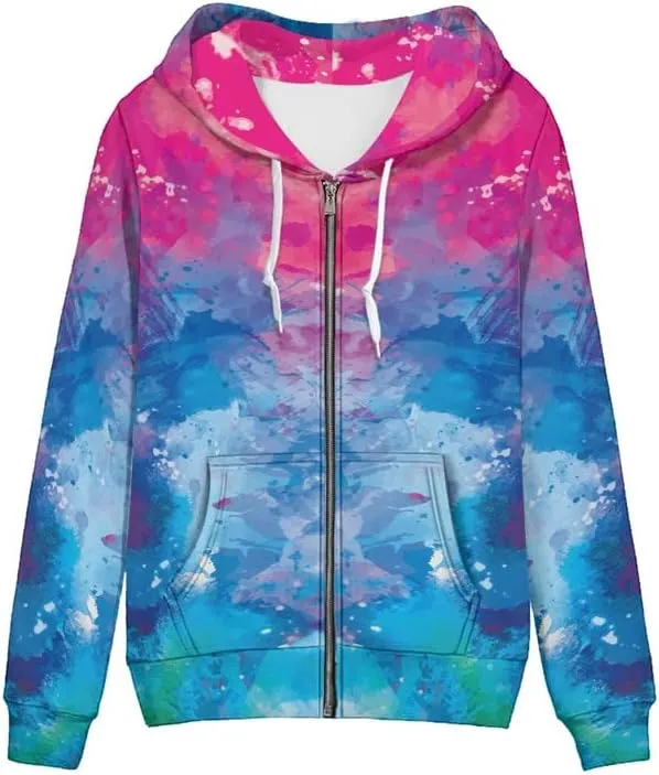 Aesthetic Galaxy Women's Zip Up Hoodie Watercolor Peony Casual Comfy Pullover Musical Note Long Sleeve Sweatshirt