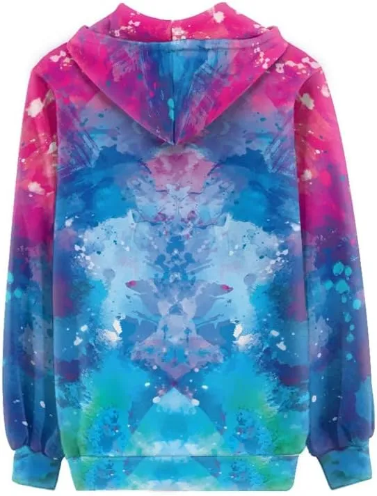 Aesthetic Galaxy Women's Zip Up Hoodie Watercolor Peony Casual Comfy Pullover Musical Note Long Sleeve Sweatshirt
