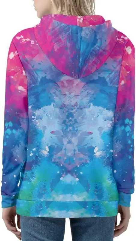 Aesthetic Galaxy Women's Zip Up Hoodie Watercolor Peony Casual Comfy Pullover Musical Note Long Sleeve Sweatshirt