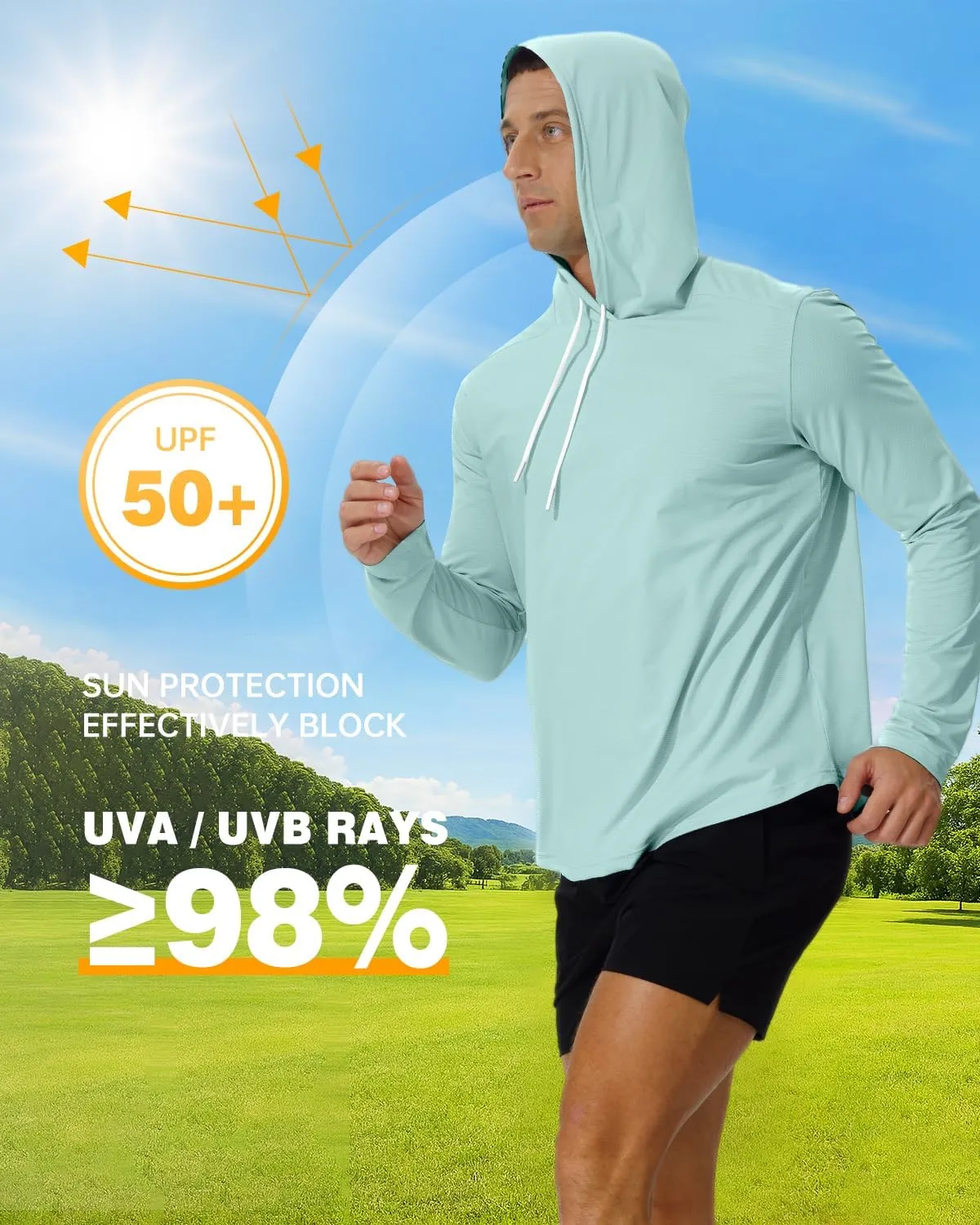 AIMPACT Men's Sun Protection Shirts UV SPF UPF 50  Long Short Sleeve Hoodie Rash Guard Fishing Swimming Shirt Lightweight