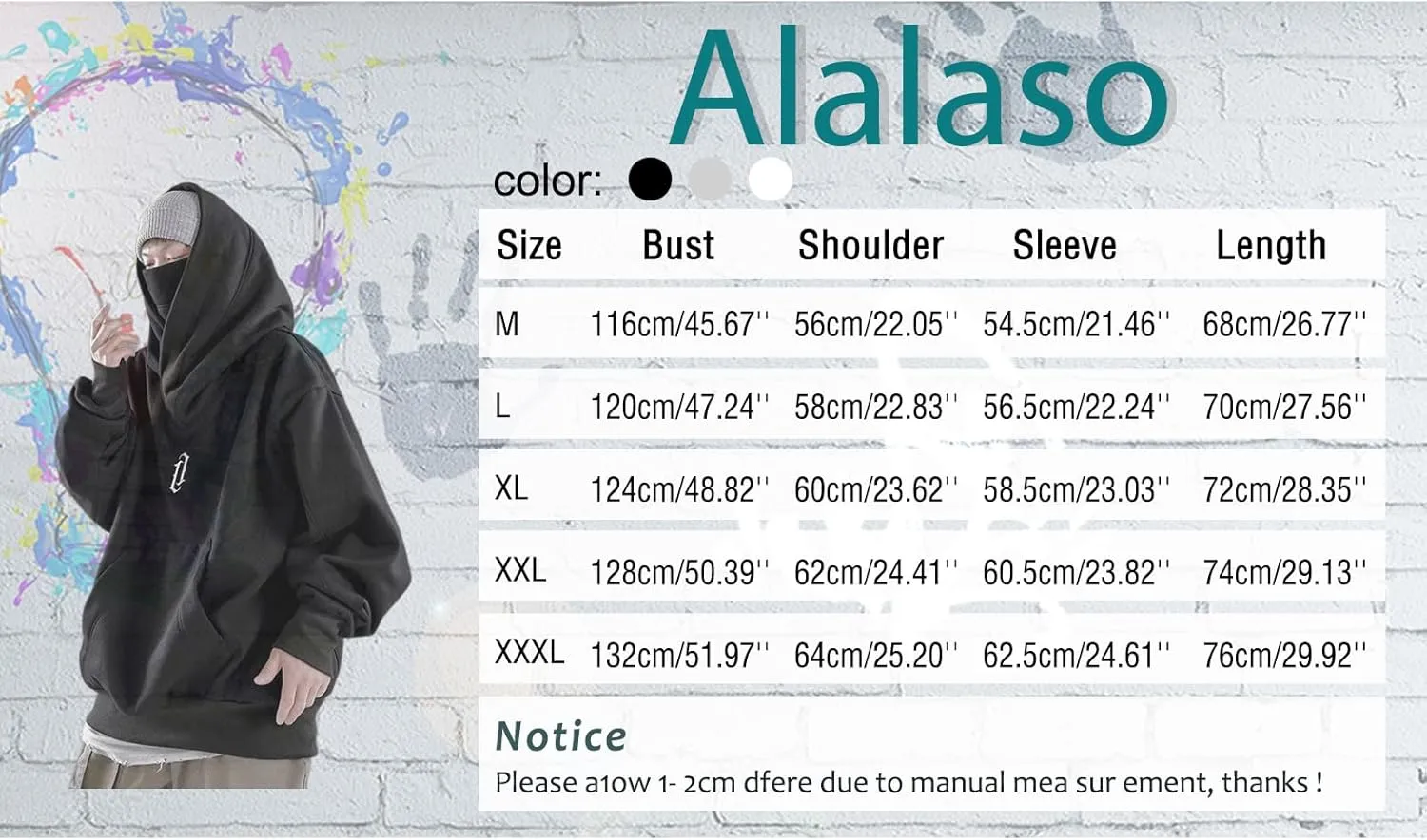 Alalaso Ninja Hoodie Men Double Neckline Cotton Pullover Windproof Warm Japanese Assassin-Style Sweatshirt for Men and Women