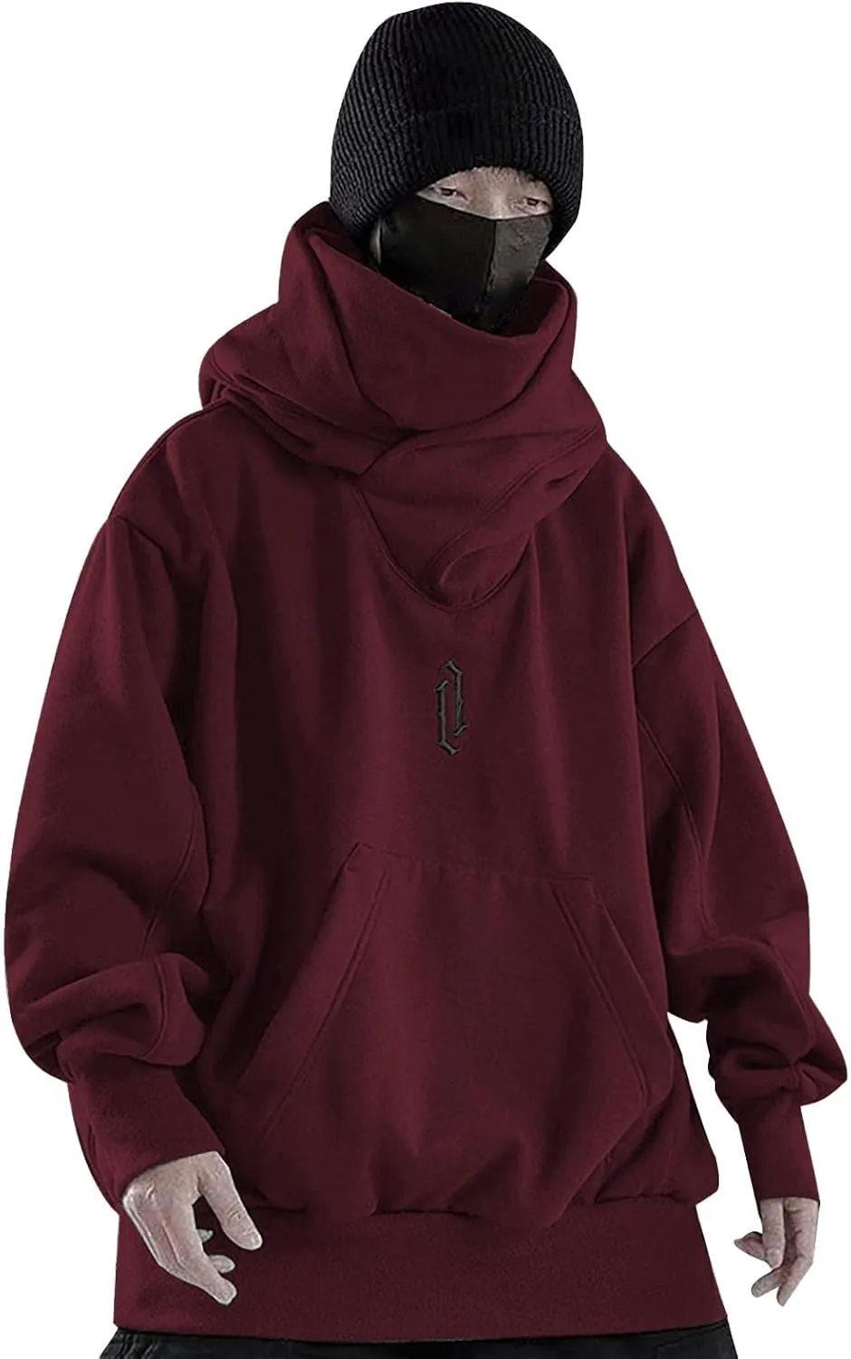 Alalaso Ninja Hoodie Men Double Neckline Cotton Pullover Windproof Warm Japanese Assassin-Style Sweatshirt for Men and Women