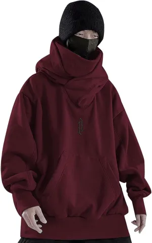 Alalaso Ninja Hoodie Men Double Neckline Cotton Pullover Windproof Warm Japanese Assassin-Style Sweatshirt for Men and Women