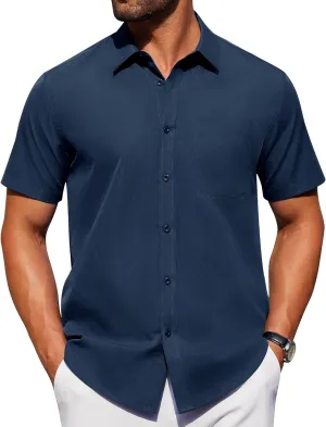 Alimens & Gentle Mens Short Sleeve Dress Shirt Wrinkle Free Solid Casual Button Down Shirts for Summer Business Wedding