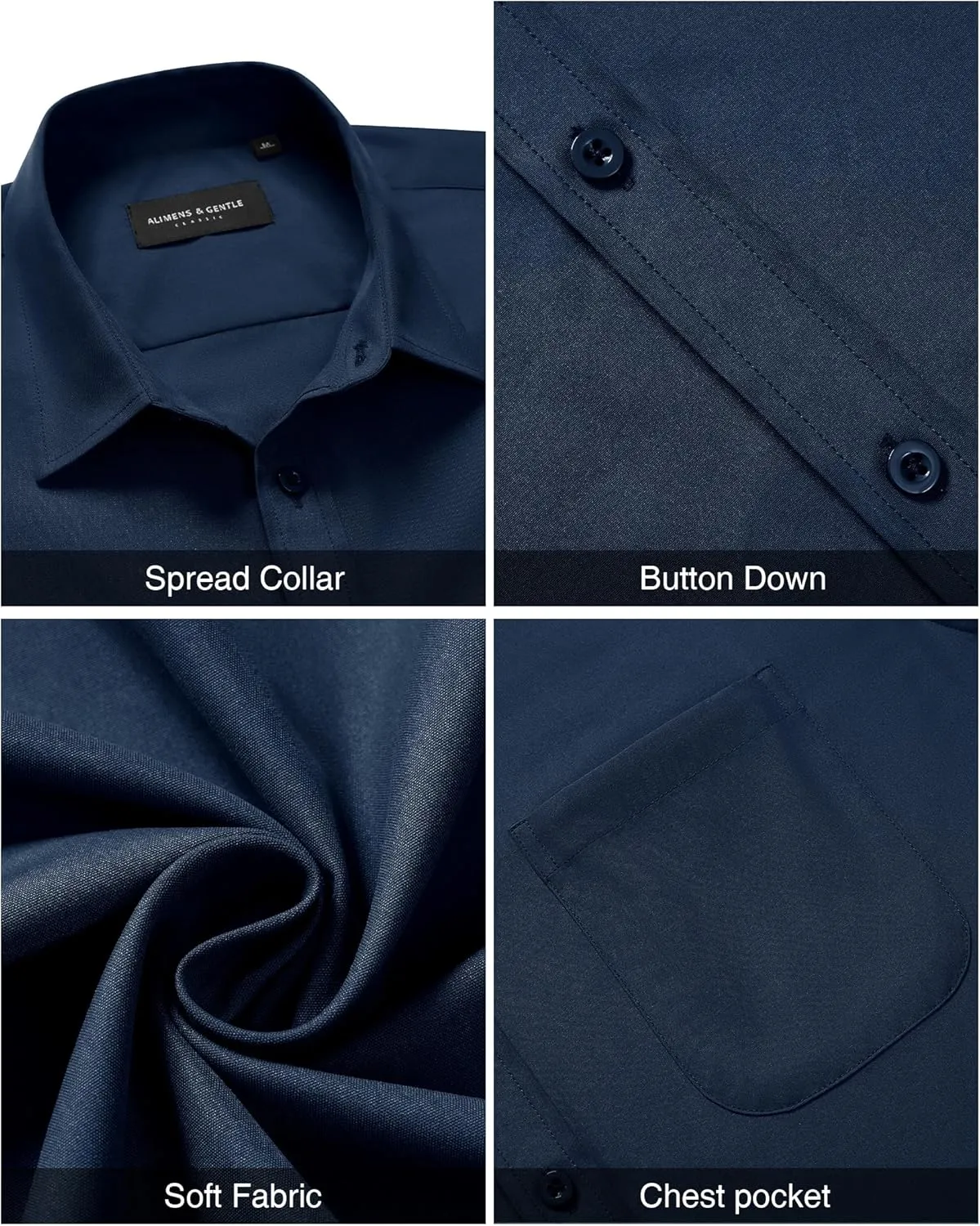 Alimens & Gentle Mens Short Sleeve Dress Shirt Wrinkle Free Solid Casual Button Down Shirts for Summer Business Wedding