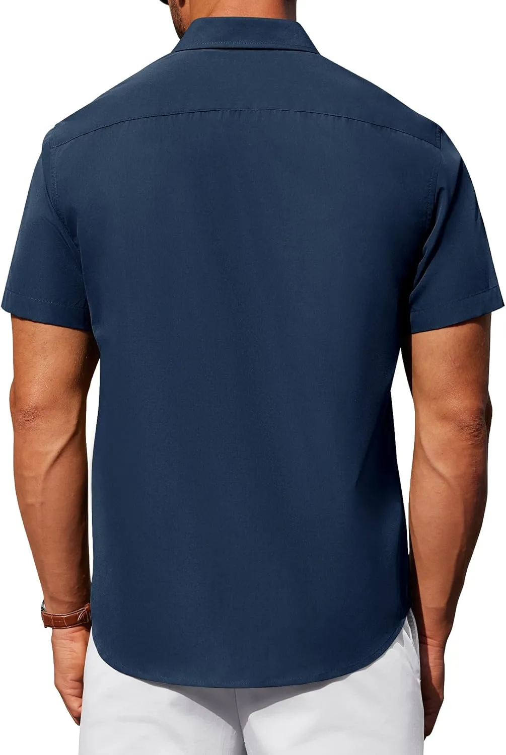 Alimens & Gentle Mens Short Sleeve Dress Shirt Wrinkle Free Solid Casual Button Down Shirts for Summer Business Wedding