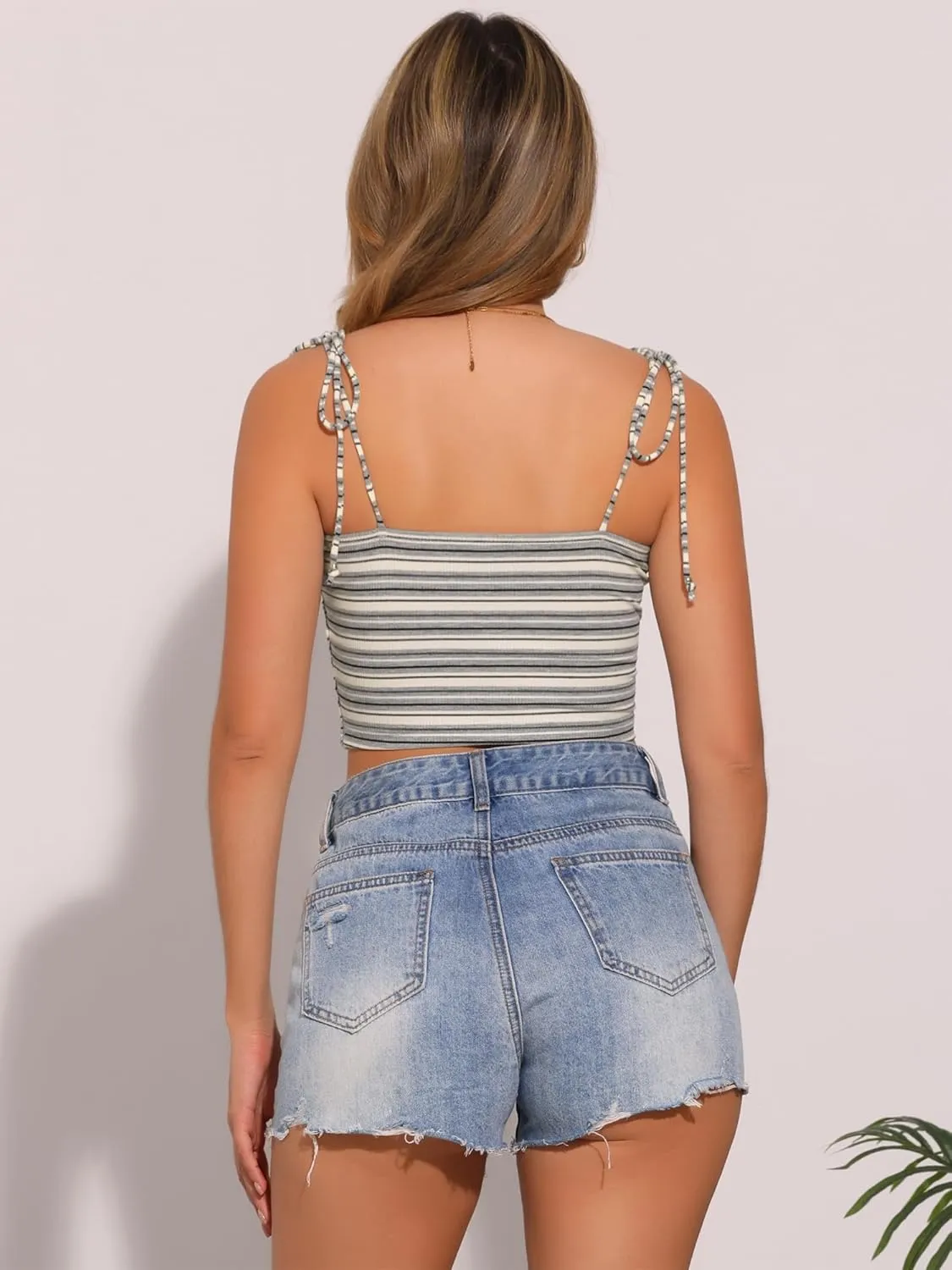 Allegra K Women's Cami Tube Top Tie Spaghetti Straps Sleeveless Summer Crop Tops