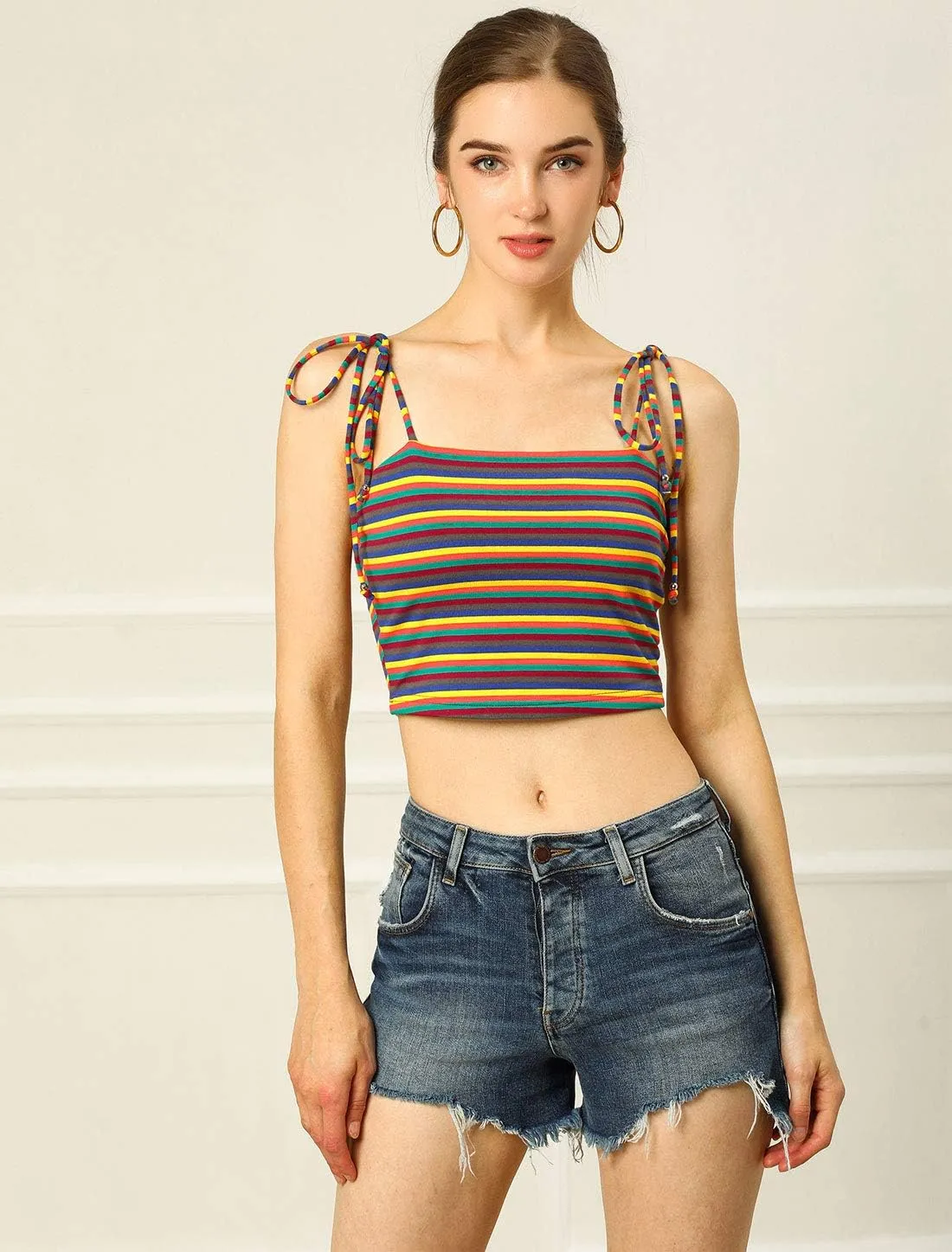 Allegra K Women's Cami Tube Top Tie Spaghetti Straps Sleeveless Summer Crop Tops