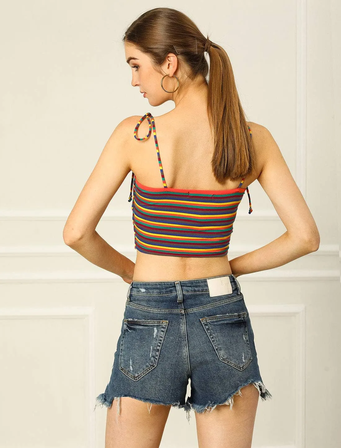Allegra K Women's Cami Tube Top Tie Spaghetti Straps Sleeveless Summer Crop Tops