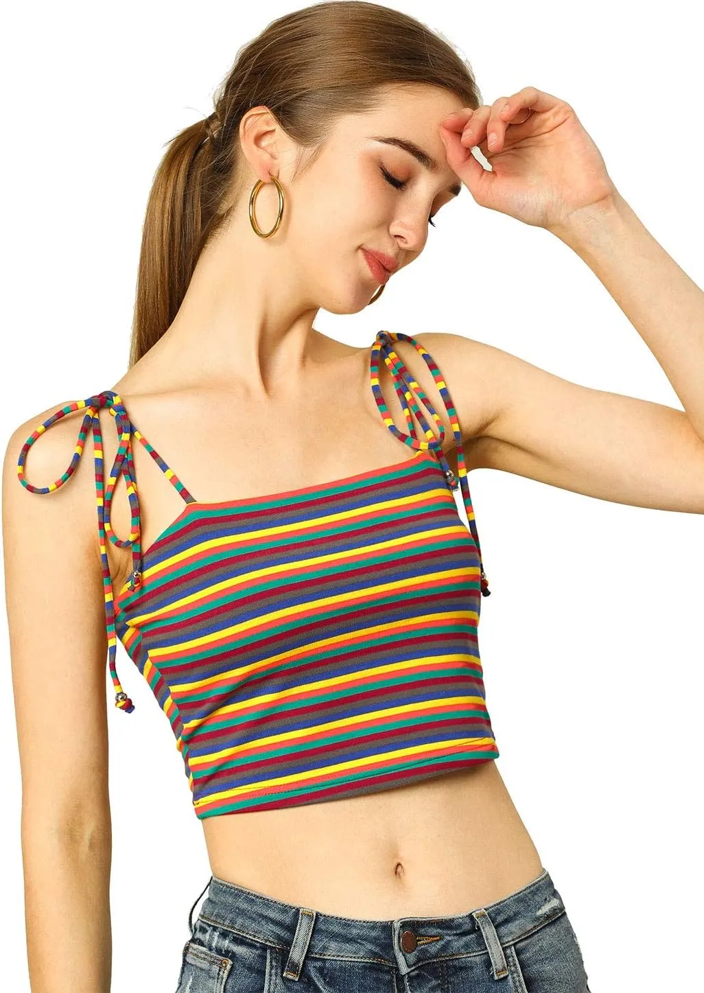Allegra K Women's Cami Tube Top Tie Spaghetti Straps Sleeveless Summer Crop Tops