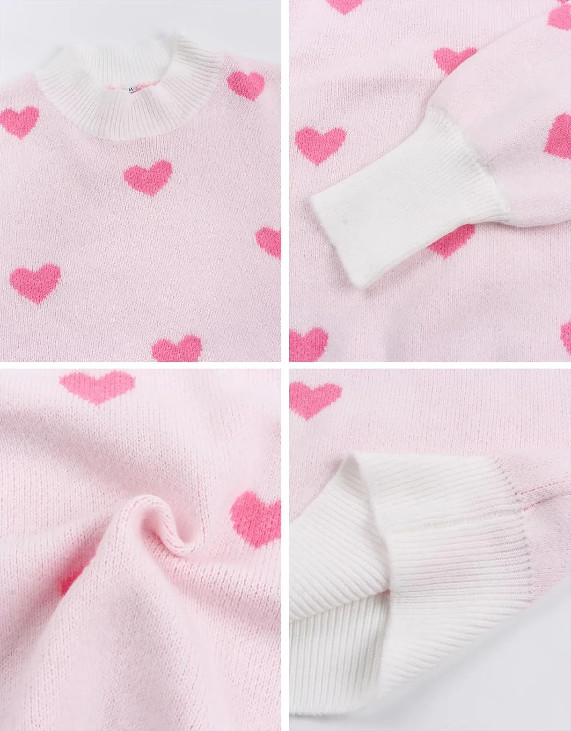 Alsol Lamesa Women's 2025 Fall Winter Mock Neck Long Sleeve Striped Color Block Cute Heart Ribbed Knit Pullover Sweaters