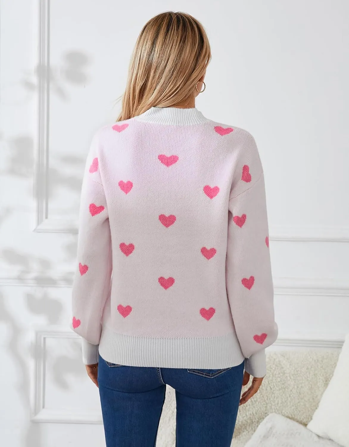 Alsol Lamesa Women's 2025 Fall Winter Mock Neck Long Sleeve Striped Color Block Cute Heart Ribbed Knit Pullover Sweaters