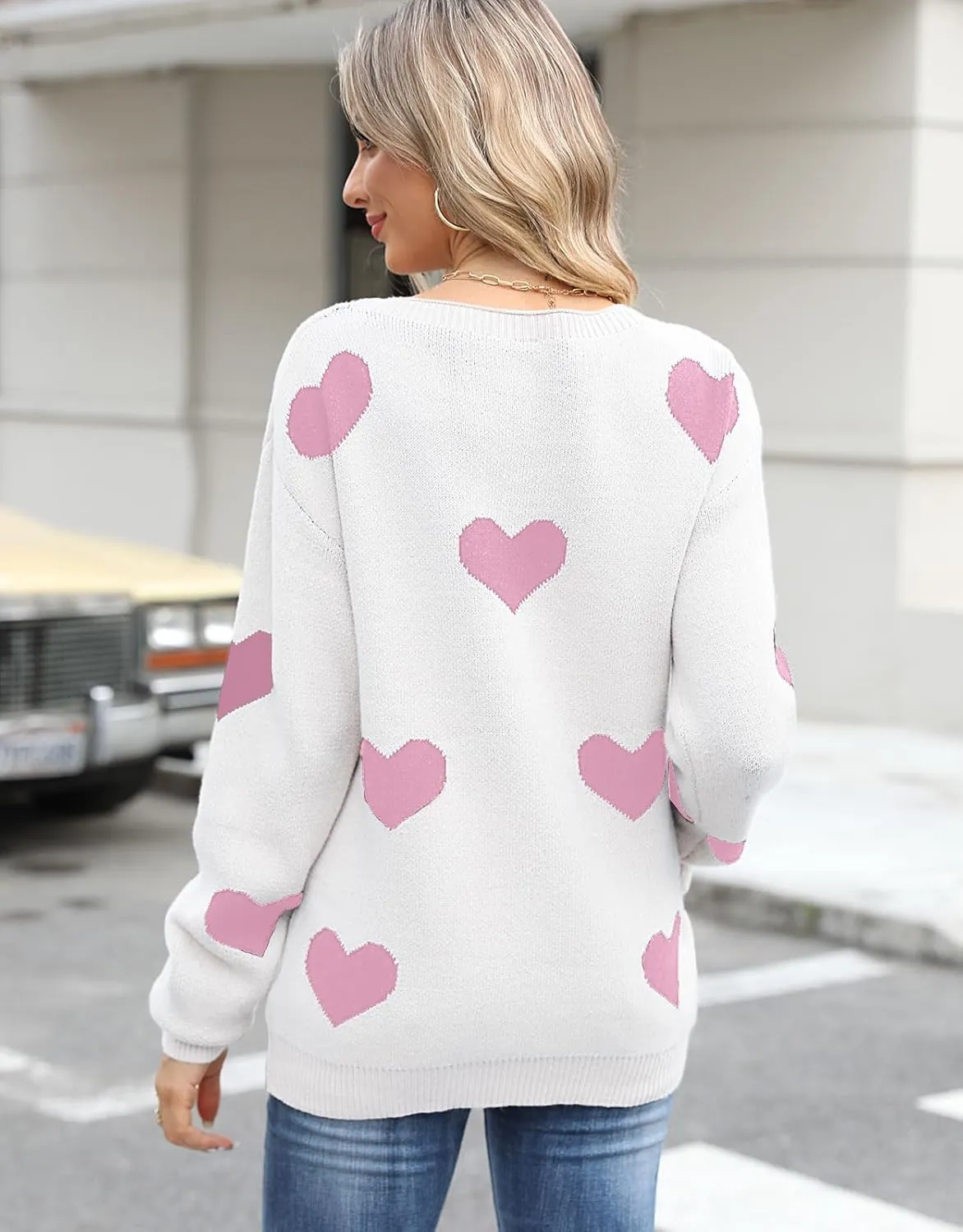 Alsol Lamesa Women's Cute Heart Sweater Pullover Long Sleeve Crewneck Casual Knitted Sweaters