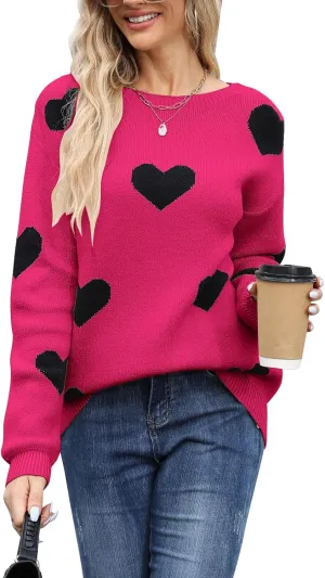 Alsol Lamesa Women's Cute Heart Sweater Pullover Long Sleeve Crewneck Casual Knitted Sweaters