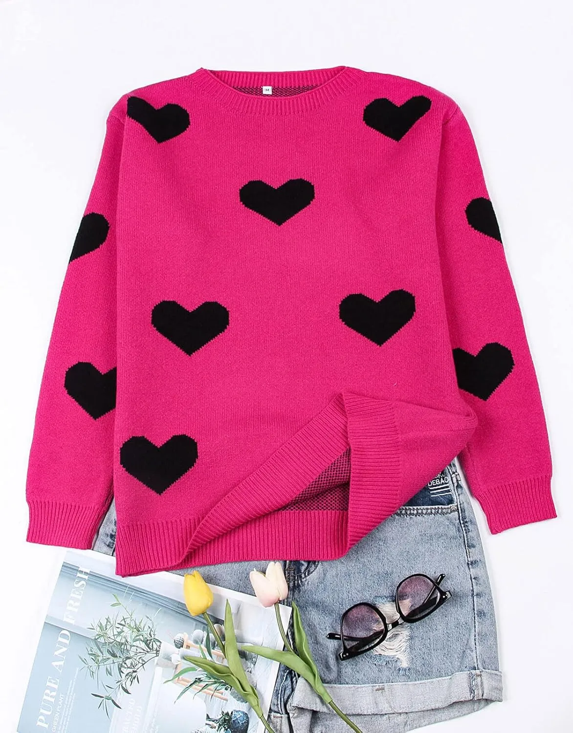 Alsol Lamesa Women's Cute Heart Sweater Pullover Long Sleeve Crewneck Casual Knitted Sweaters