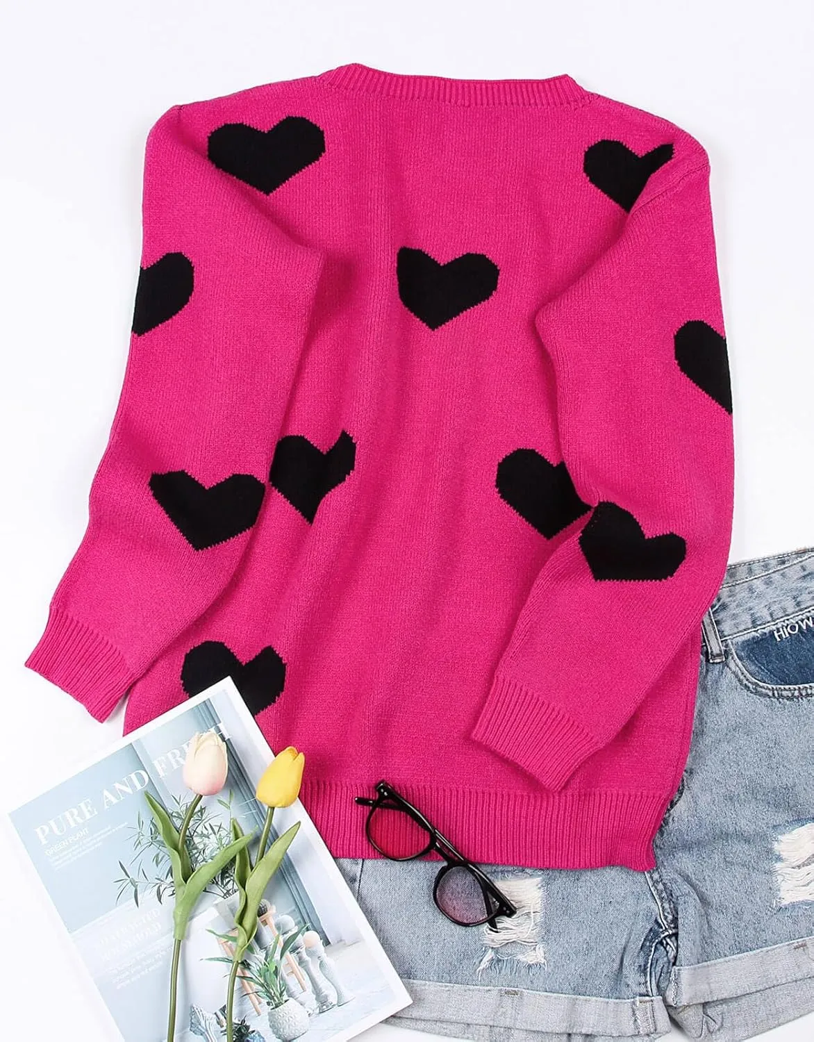 Alsol Lamesa Women's Cute Heart Sweater Pullover Long Sleeve Crewneck Casual Knitted Sweaters