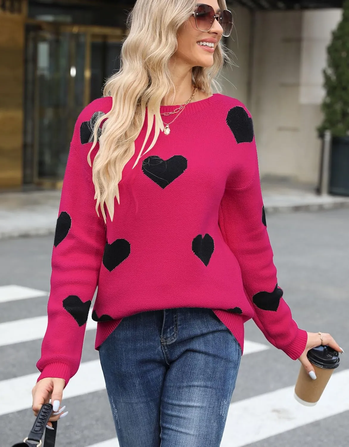 Alsol Lamesa Women's Cute Heart Sweater Pullover Long Sleeve Crewneck Casual Knitted Sweaters