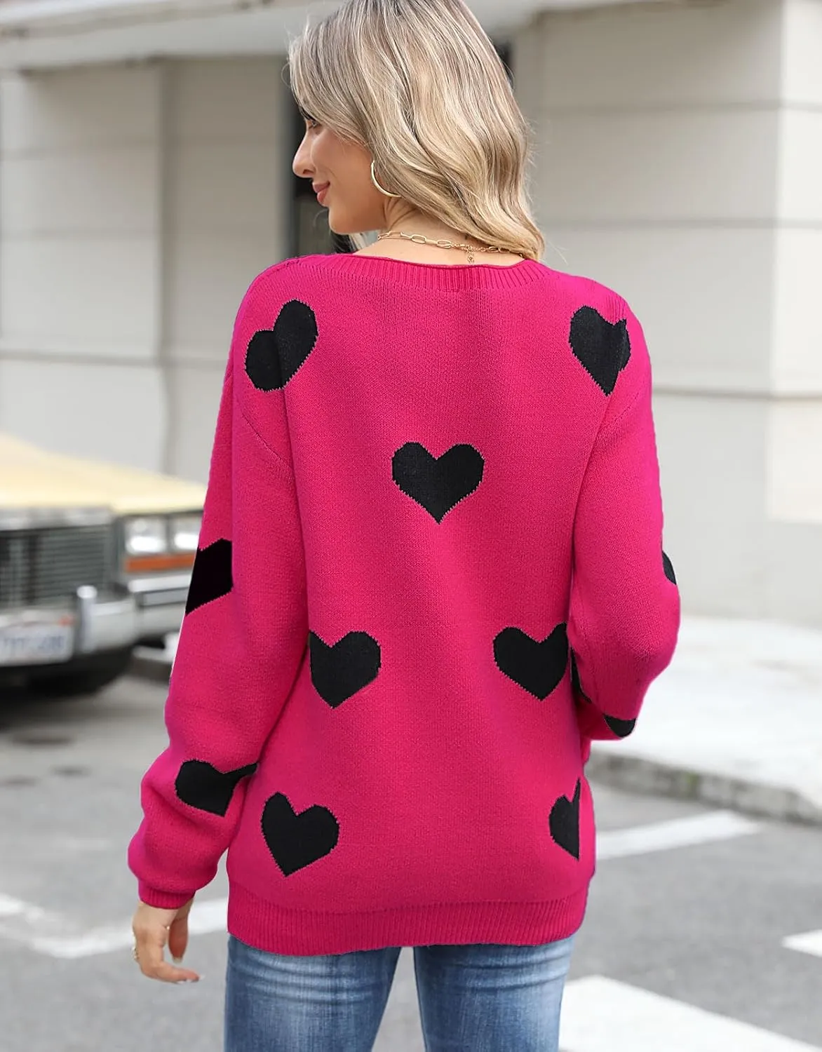 Alsol Lamesa Women's Cute Heart Sweater Pullover Long Sleeve Crewneck Casual Knitted Sweaters