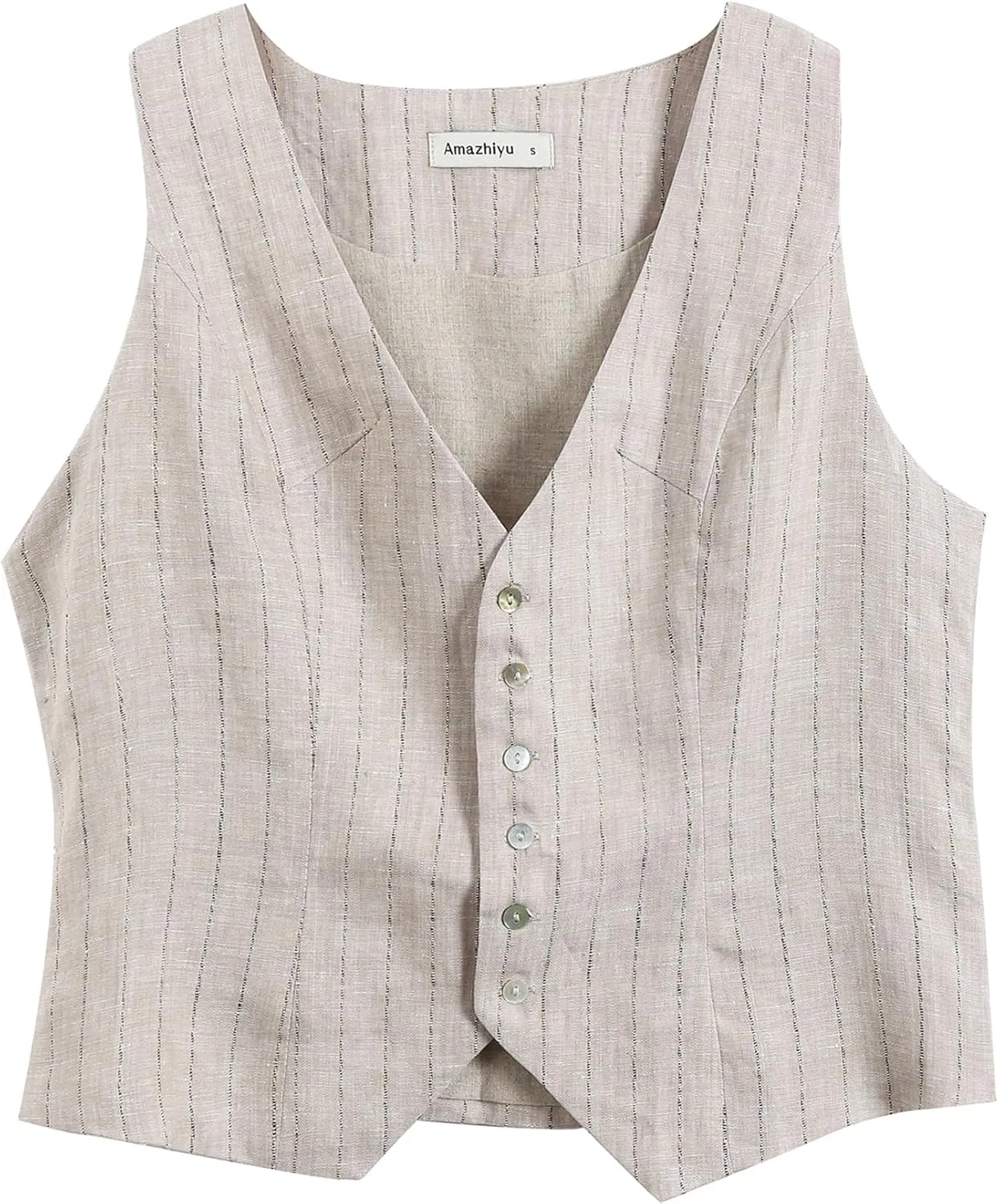 Amazhiyu Womens Pure Linen Sleeveless Button Down Crop Top V Neck Waistcoat Vest