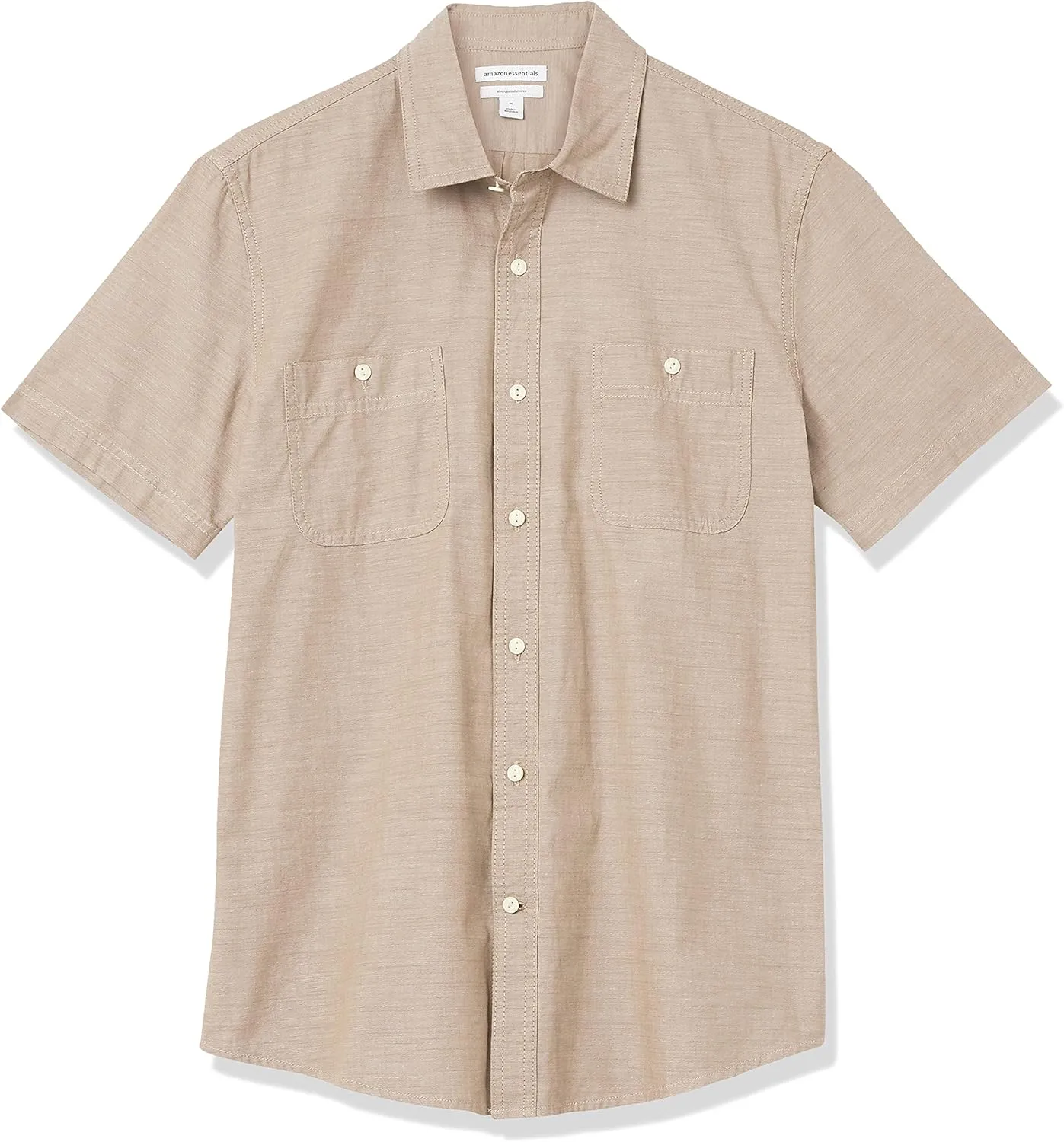 Amazon Essentials Men's Regular-Fit, Short-Sleeve Button-Down Chambray Shirt
