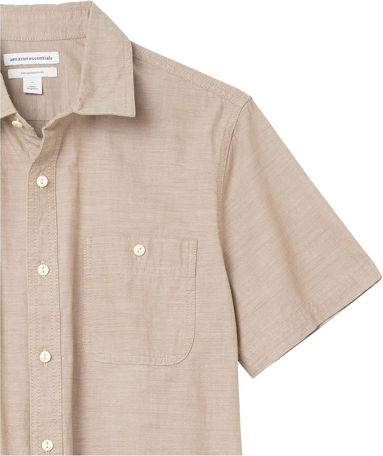 Amazon Essentials Men's Regular-Fit, Short-Sleeve Button-Down Chambray Shirt