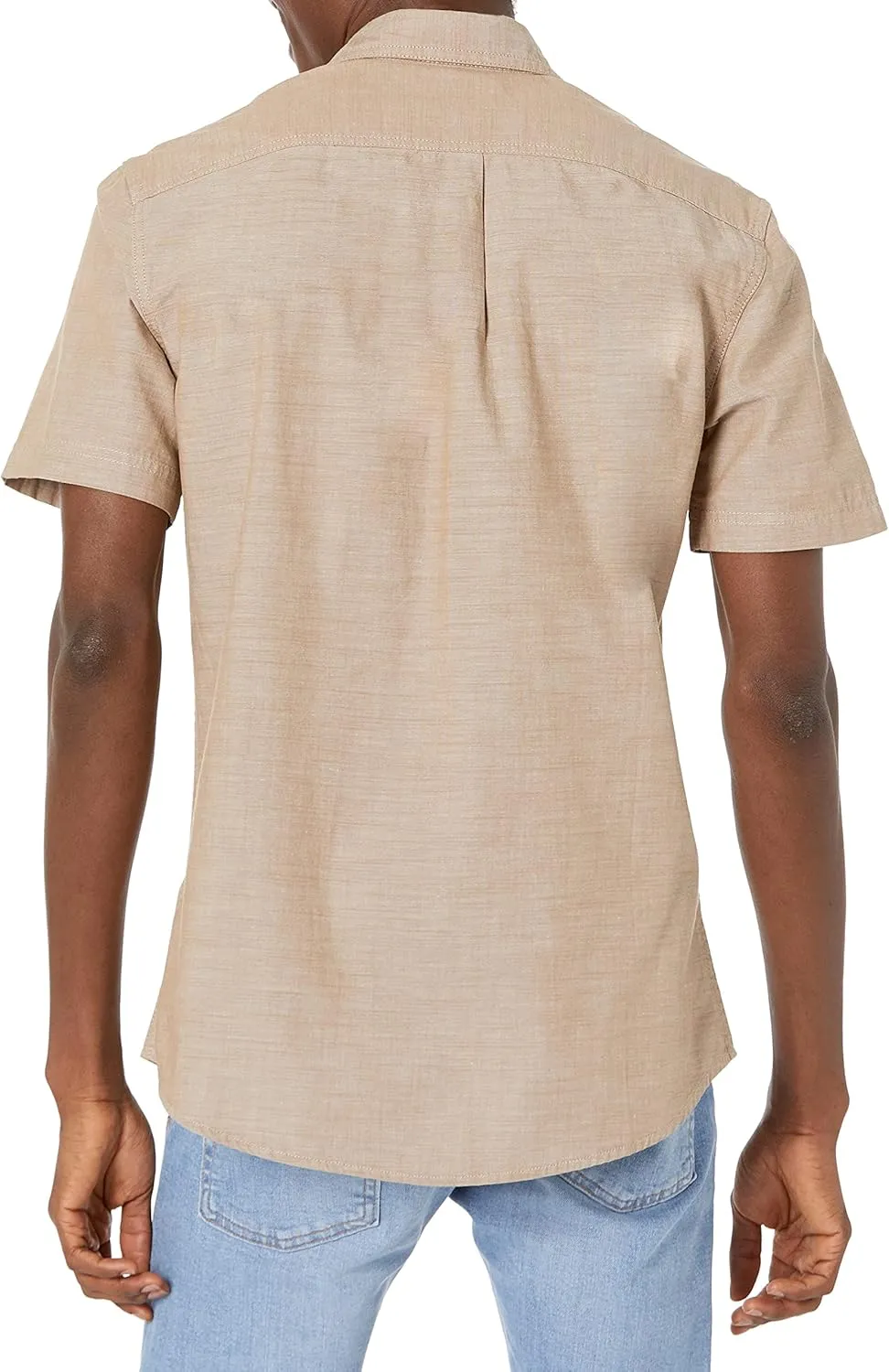 Amazon Essentials Men's Regular-Fit, Short-Sleeve Button-Down Chambray Shirt