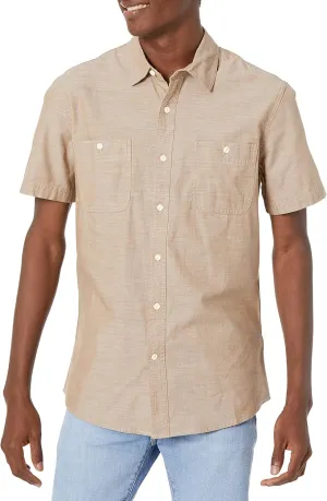 Amazon Essentials Men's Regular-Fit, Short-Sleeve Button-Down Chambray Shirt
