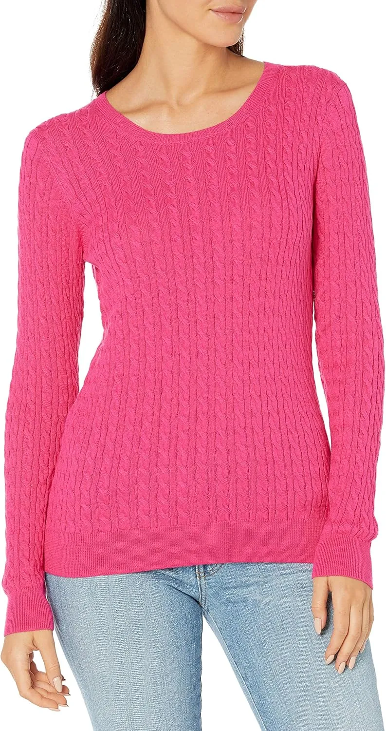 Amazon Essentials Women's Lightweight Long-Sleeve Cable Crewneck Sweater (Available in Plus Size)