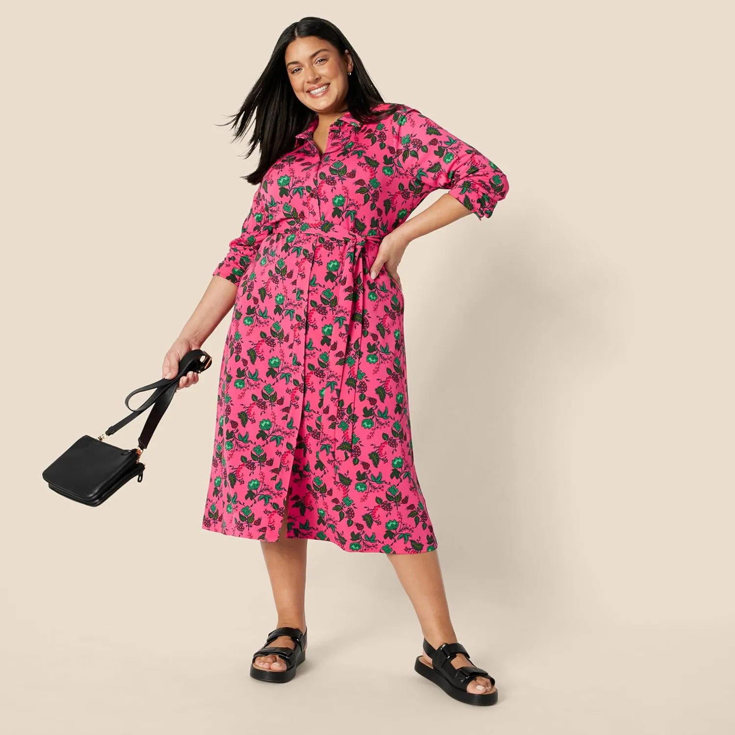 Amazon Essentials Women's Regular-Fit Matte Jersey Midi Length Dress