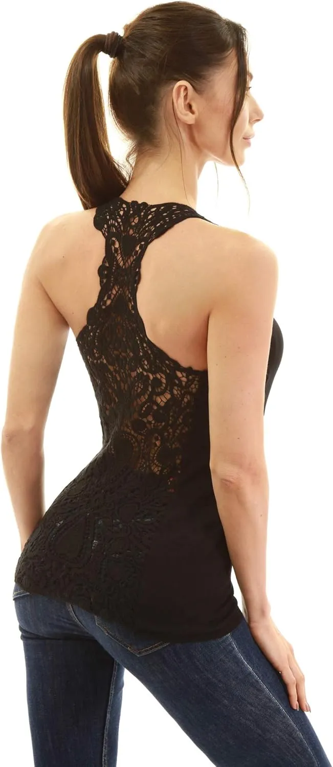 AmlieBoutik Women Scoop Neck Crochet Lace Eyelet Racerback Sleeveless Tank Top