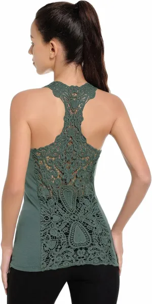 AmlieBoutik Women Scoop Neck Crochet Lace Eyelet Racerback Sleeveless Tank Top