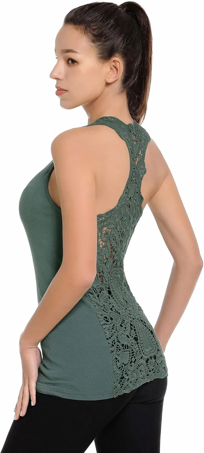 AmlieBoutik Women Scoop Neck Crochet Lace Eyelet Racerback Sleeveless Tank Top