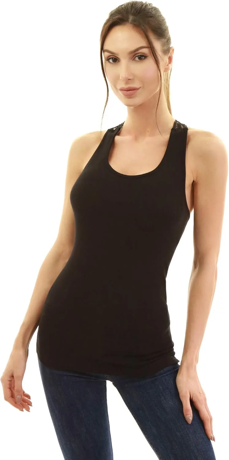 AmlieBoutik Women Scoop Neck Crochet Lace Eyelet Racerback Sleeveless Tank Top