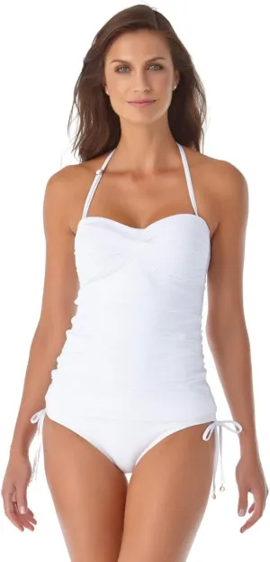 Anne Cole Women's Solid Twist Front Shirred Bandeau Tankini Swim Top