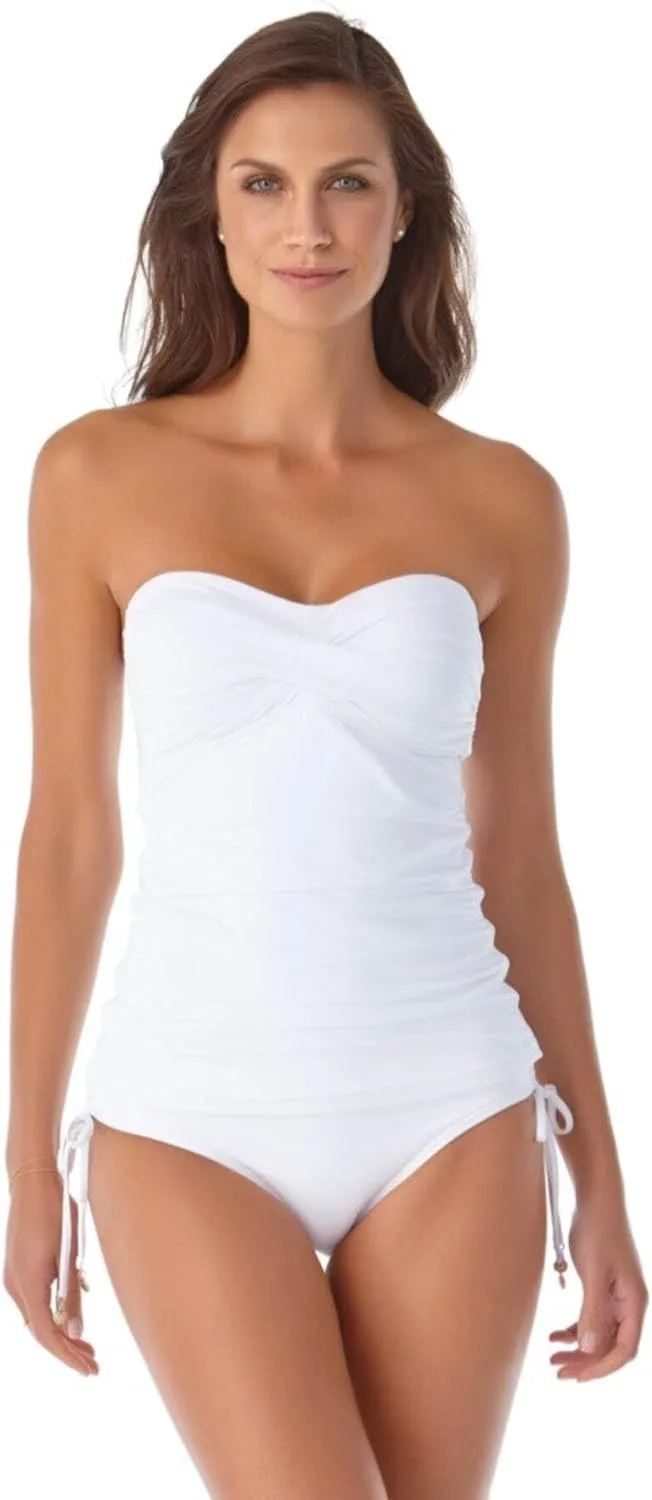 Anne Cole Women's Solid Twist Front Shirred Bandeau Tankini Swim Top