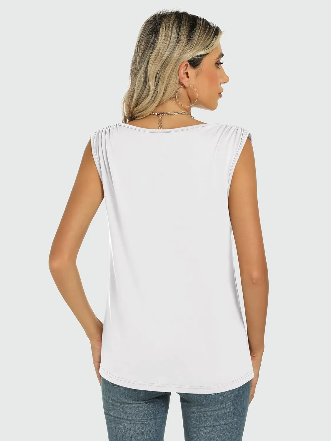ANRABESS Womens Tank Top Crew Neck Ruched Sleeveless Basic Tanks Casual Summer Tops
