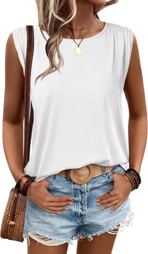 ANRABESS Womens Tank Top Crew Neck Ruched Sleeveless Basic Tanks Casual Summer Tops