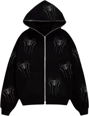 Aopwsrlyi Women's Y2K Zip Up Hoodies Gothic Vintage Graphic Print Sweatshirt Oversized Long Sleeve Casual Jackets Streetwear
