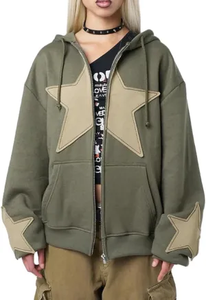 Aopwsrlyi Women's Y2K Zip Up Hoodies Gothic Vintage Graphic Print Sweatshirt Oversized Long Sleeve Casual Jackets Streetwear