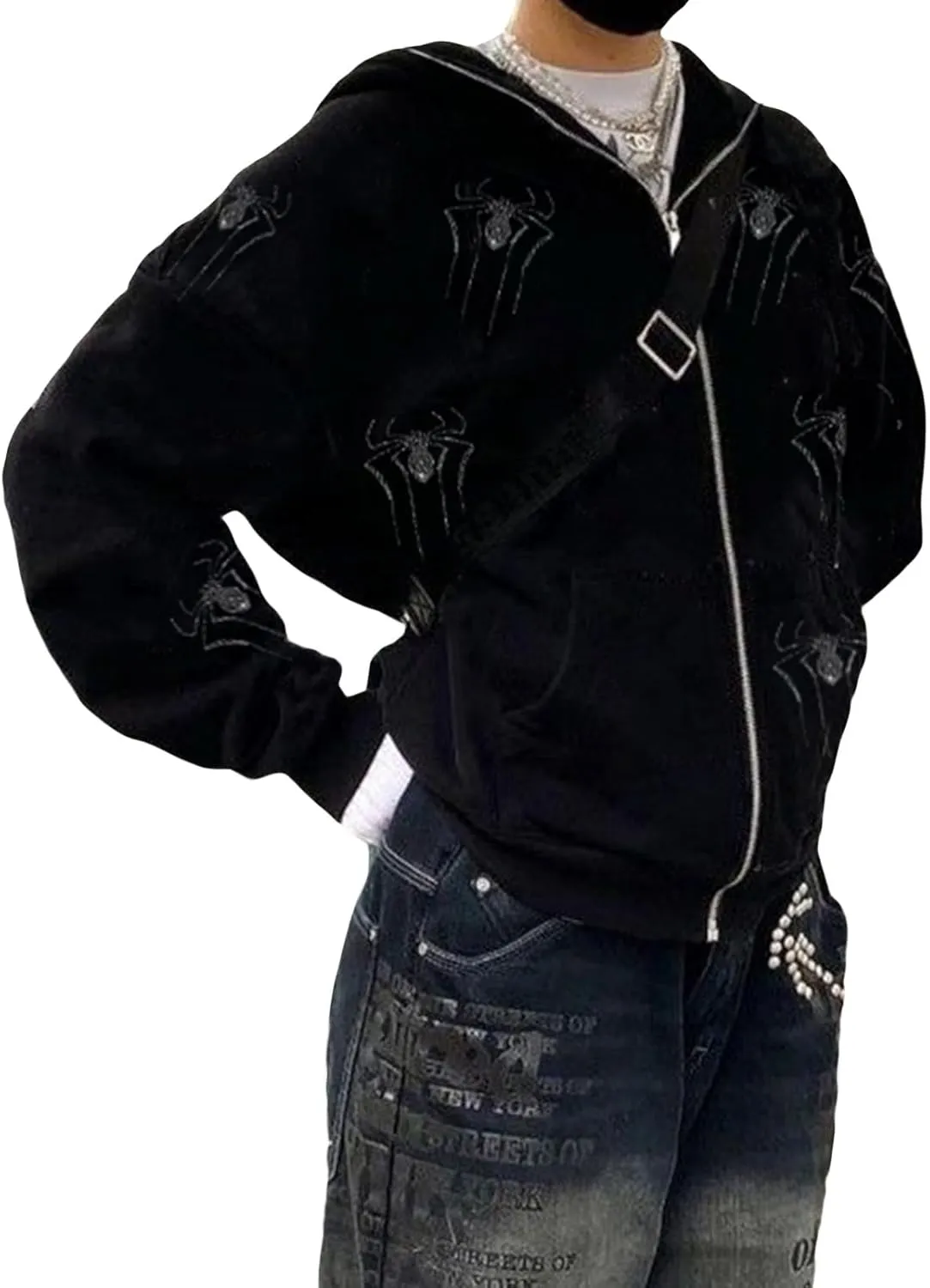 Aopwsrlyi Women's Y2K Zip Up Hoodies Gothic Vintage Graphic Print Sweatshirt Oversized Long Sleeve Casual Jackets Streetwear