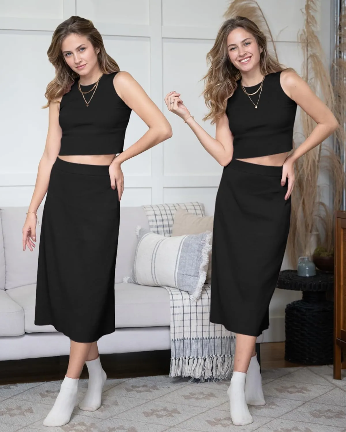 Arach&Cloz Women's Two Piece Sets 2025 Bodycon Dresses Summer Outfits Tank Top and Midi Skirt Suits Sweater