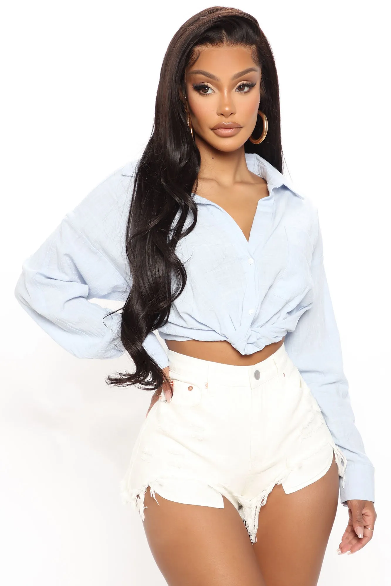 Aubree Twist Front Shirt - Light Blue