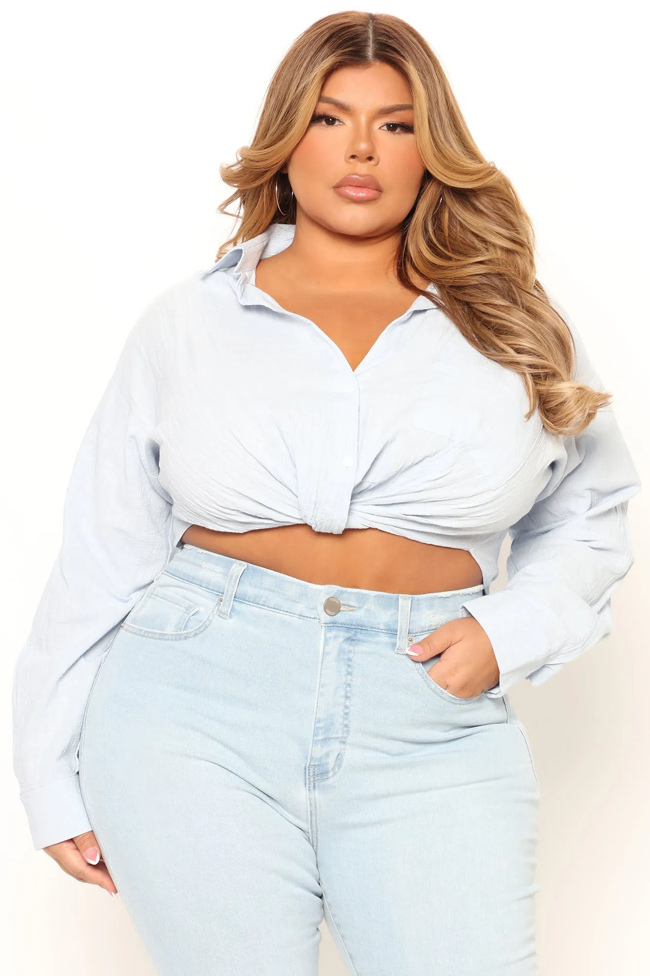Aubree Twist Front Shirt - Light Blue