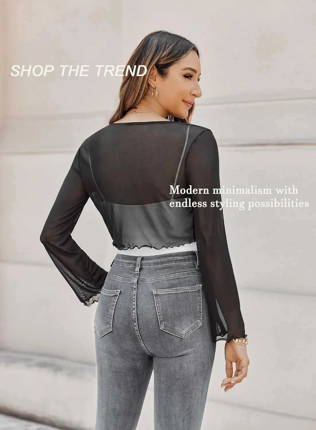 Avidlove Womens Sheer Shrug Tie Front Long Bell Sleeve Mesh Bolero Lightweight Summer Casual Short Shawl Top